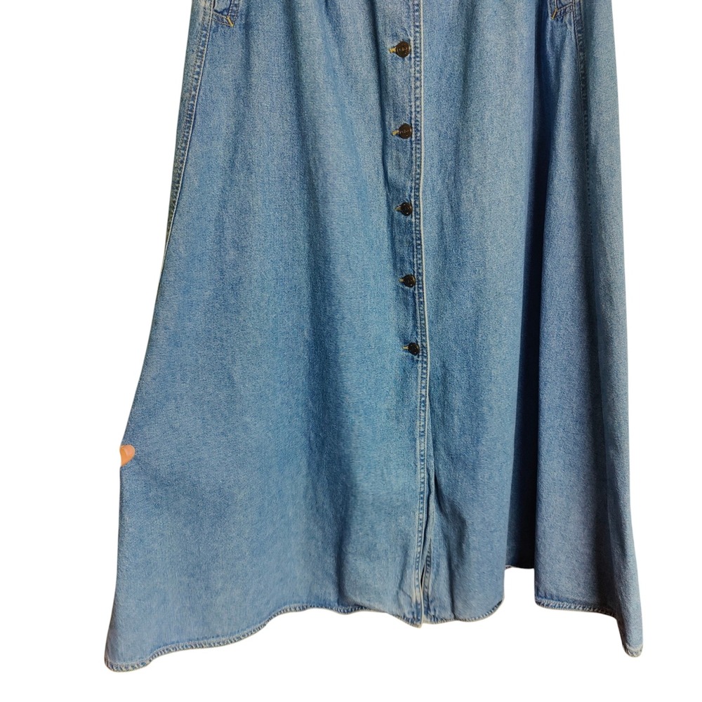 VTG 90s Lizwear Denim Maxi Skirt Button Western Cottagecore Prairie Modest 12 - Picture 4 of 10